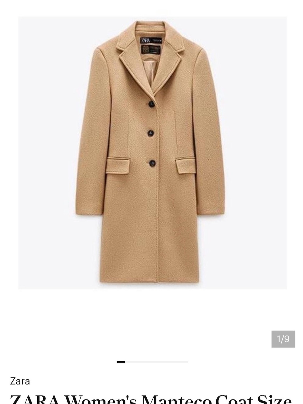 Zara Camel Single-Breasted Long Wool Trench Coat